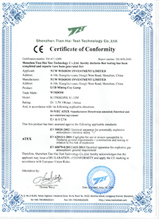 证书：欧盟CE认证，产品：中孚能WISDOM品牌 KL5M、KL8M、KL12M矿灯