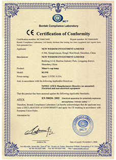 Certificado: A certificação Europeu CE, produto: WISDOM marca KL5M lâmpada mineiro