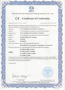 Certificado: A certificação Europeu CE, produto: WISDOM marca NWB-20 carregador portátil para lâmpada mineiro