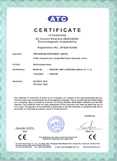 证书：欧盟CE认证，产品：中孚能WISDOM品牌 Lamp 4A、4B、4C、4D多用途头灯