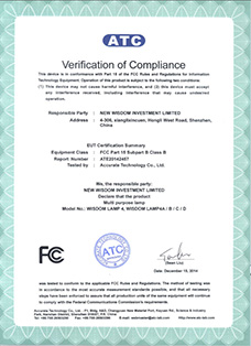 Certificate: The American FCC certification, product: WISDOM brand Lamp 4A, 4B, 4C, 4D all in one multi purpose headlamps